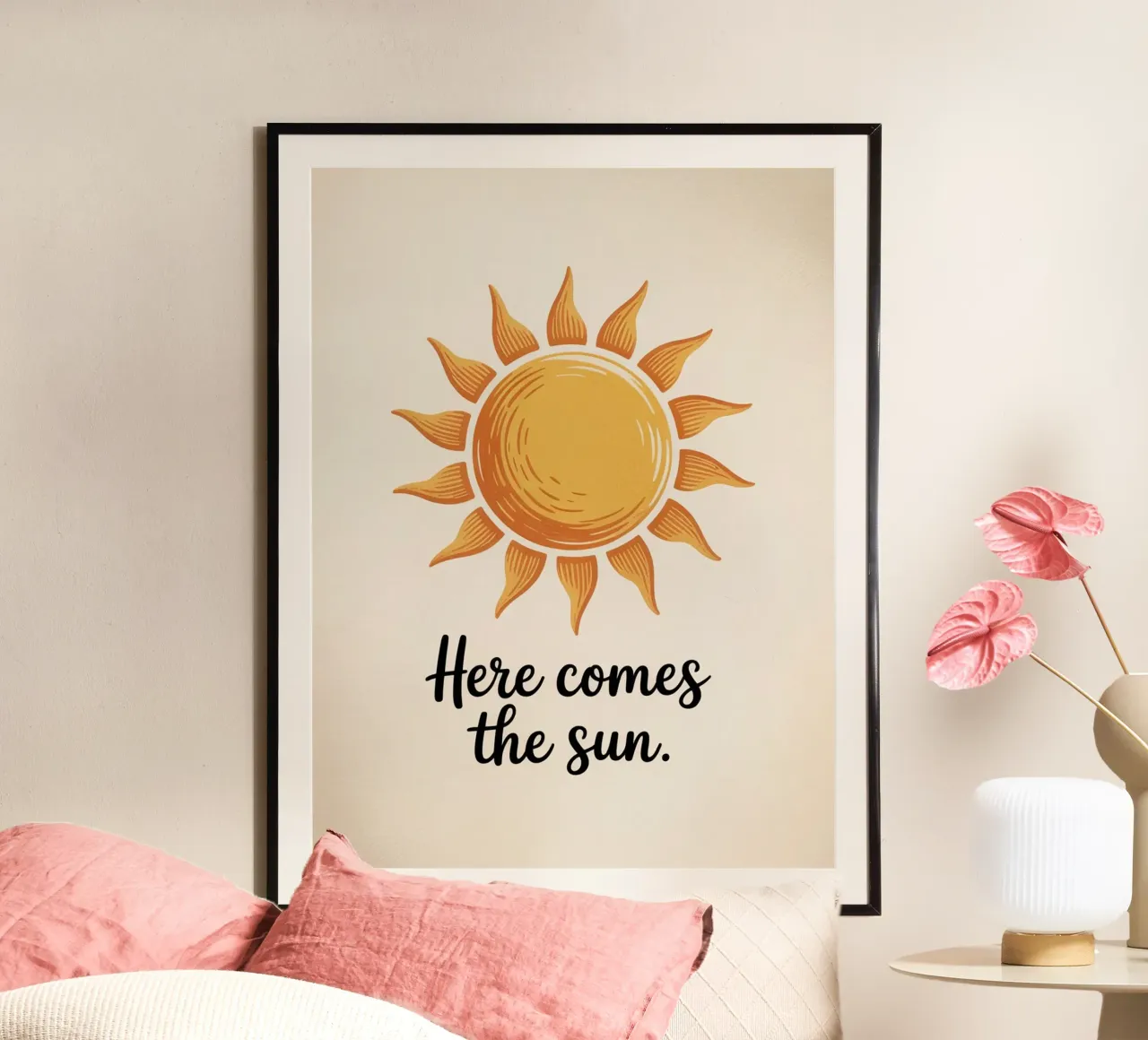 Here Comes The Sun - Minimal Hand Drawn Sunshine Print (en anglais) poster de logic