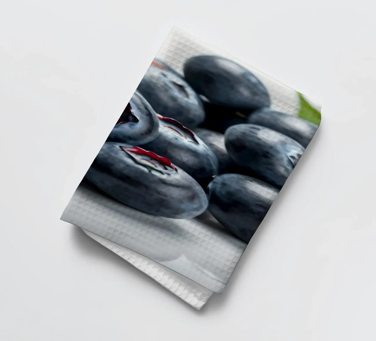 Fresh blueberries arranged neatly on a reflective surface tea towel by DesignDoodle