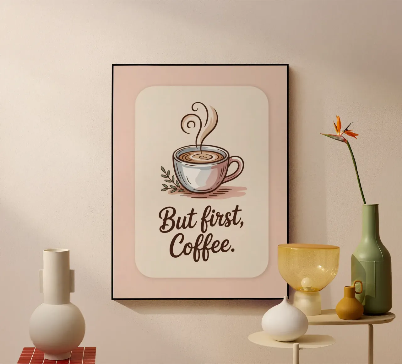Ma prima, il caffè - Stampa disegnata a mano di un amante del caffè minimale plexiglass da logic