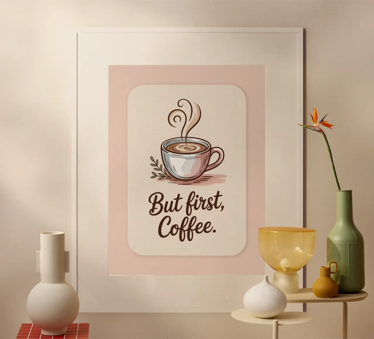 Ma prima, il caffè - Stampa disegnata a mano di un amante del caffè minimale carta hahnemühle da logic