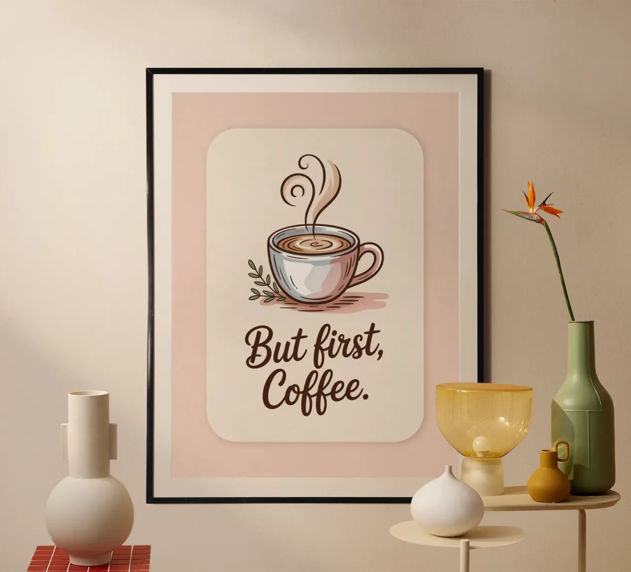 Ma prima, il caffè - Stampa disegnata a mano di un amante del caffè minimale carta hahnemühle da logic