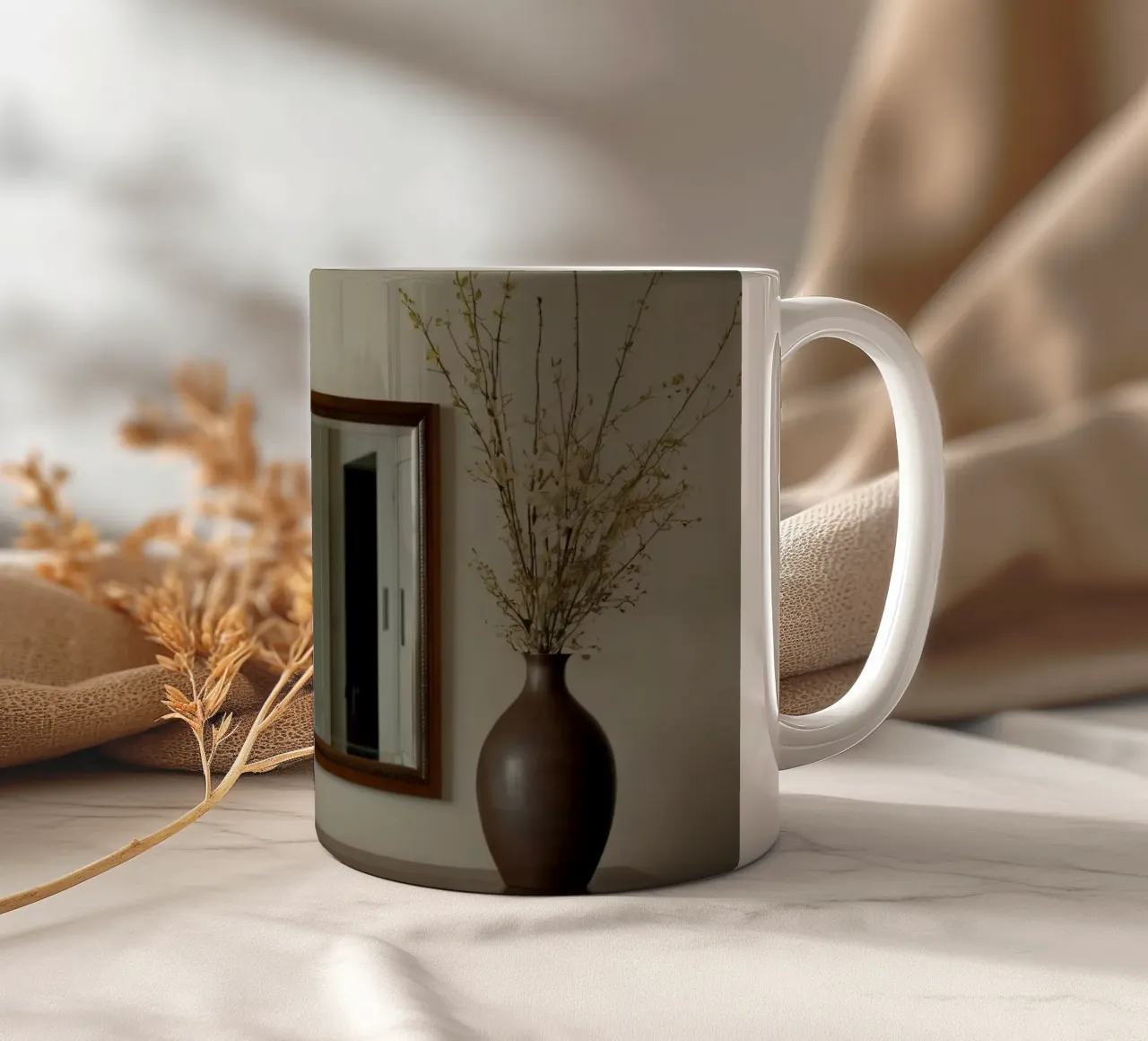 Interni eleganti con lampada e fiori freschi tazza in ceramica da DesignDoodle