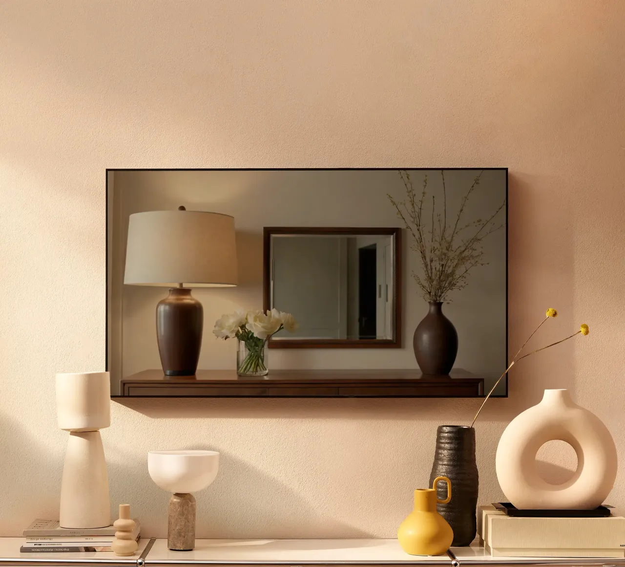 Interni eleganti con lampada e fiori freschi alluminio dibond da DesignDoodle