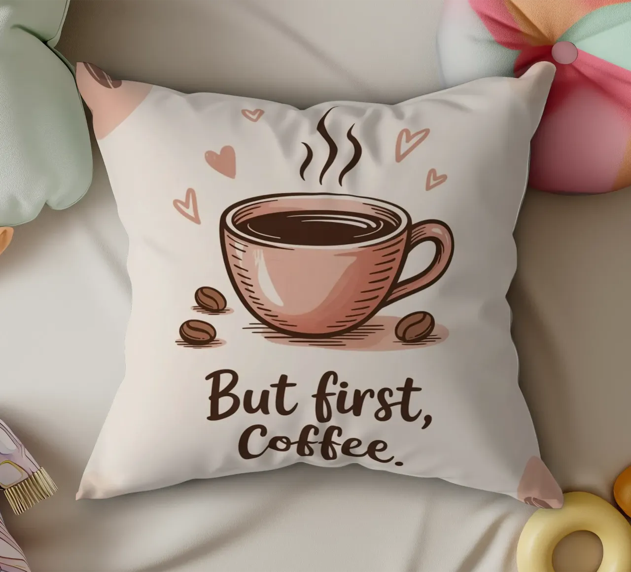 Ma prima il caffè - Accogliente arte della tazza di caffè disegnata a mano cuscino da logic