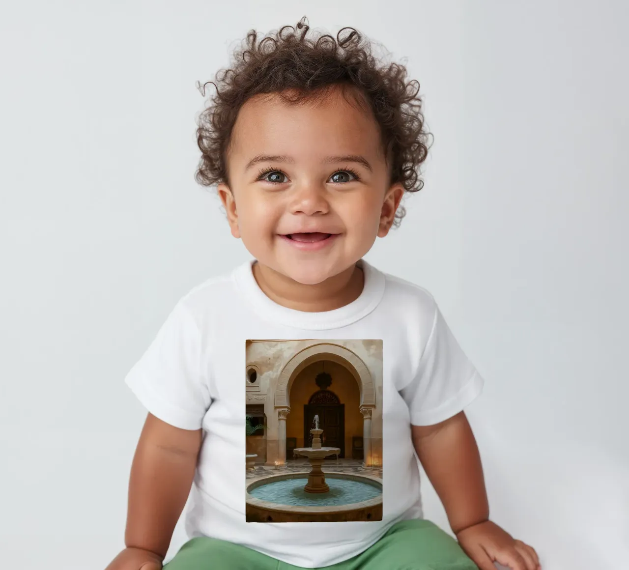 Beautiful courtyard featuring an ornate fountain baby t-shirt by DesignDoodle
