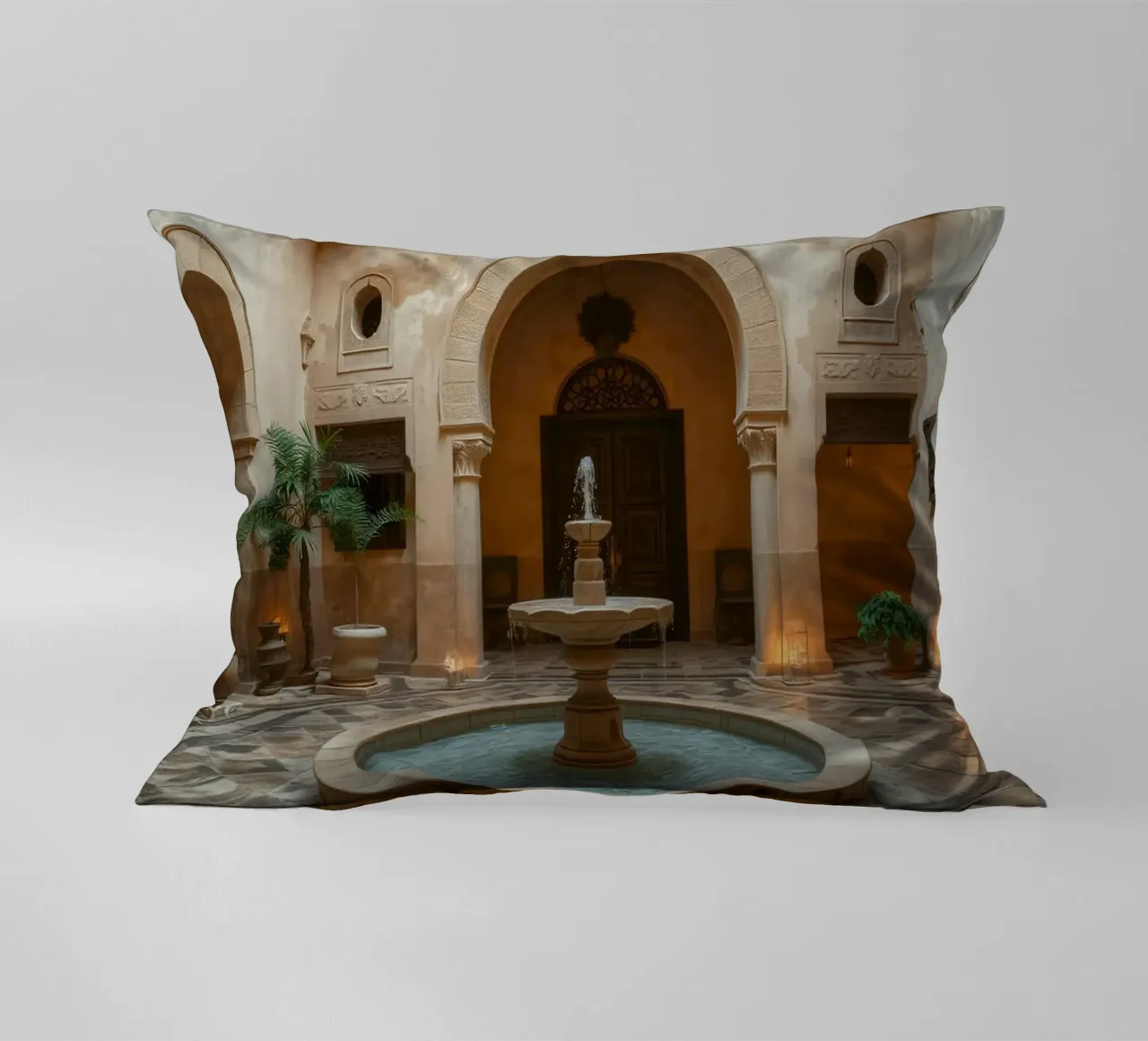 Splendido cortile con fontana decorata cuscino da DesignDoodle