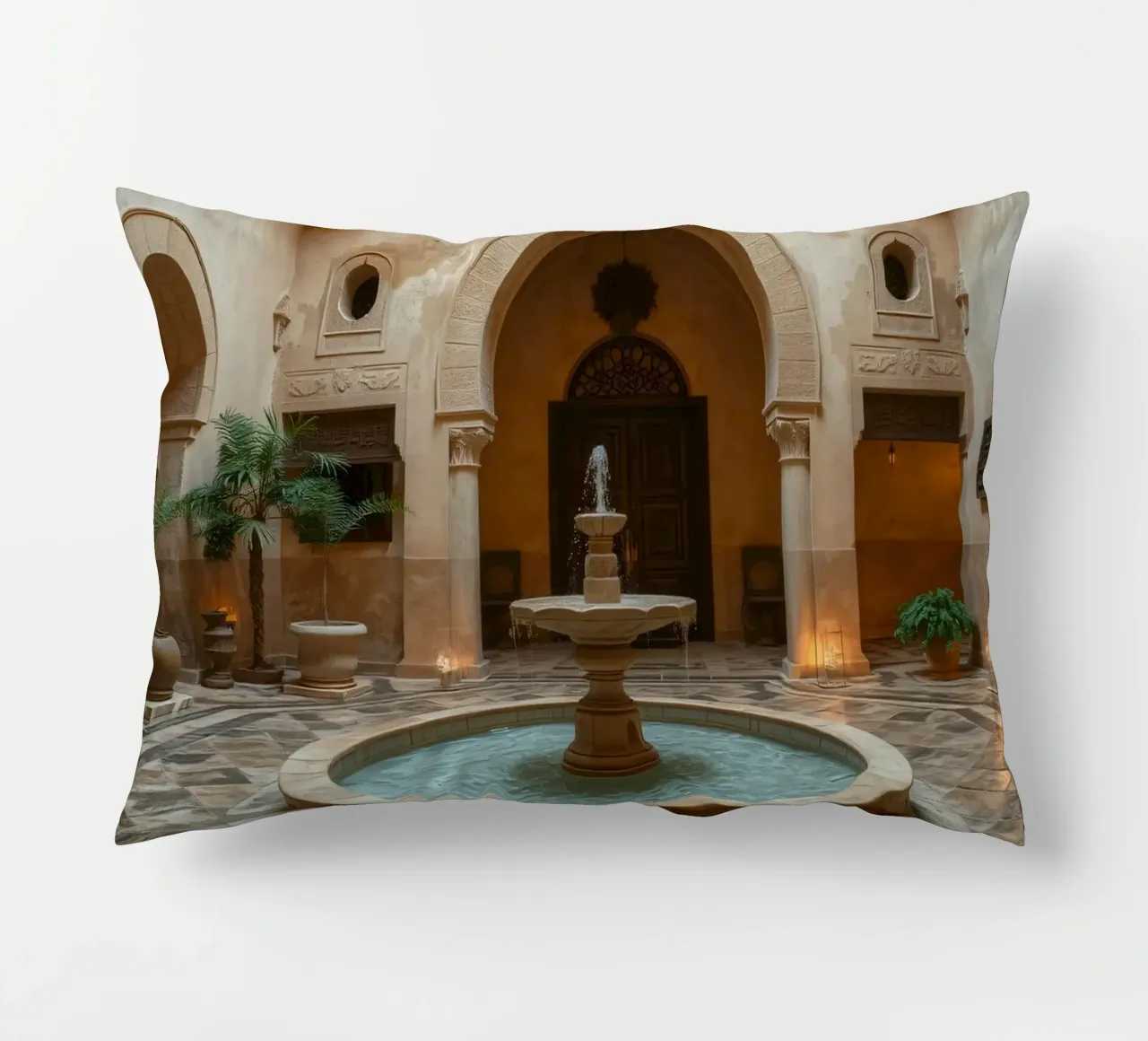 Splendido cortile con fontana decorata cuscino da DesignDoodle