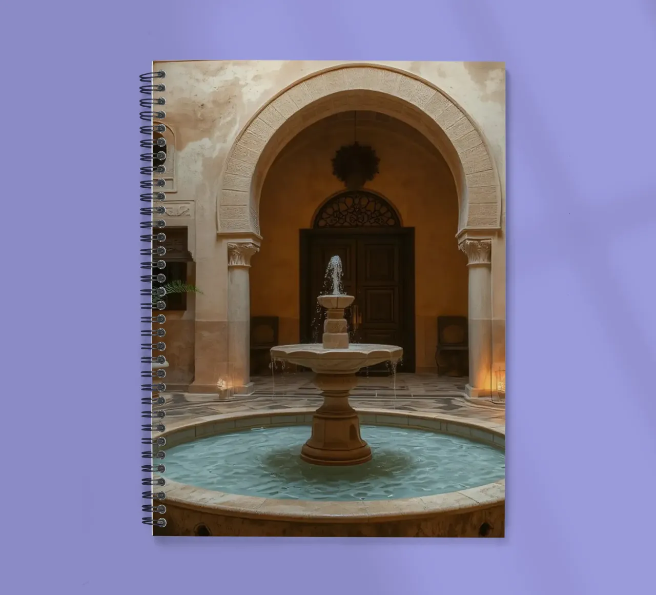 Beautiful courtyard featuring an ornate fountain spiral notebook by DesignDoodle