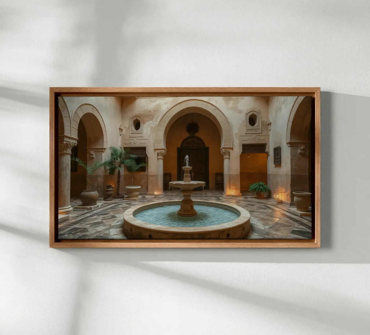 Beautiful courtyard featuring an ornate fountain canvas by DesignDoodle