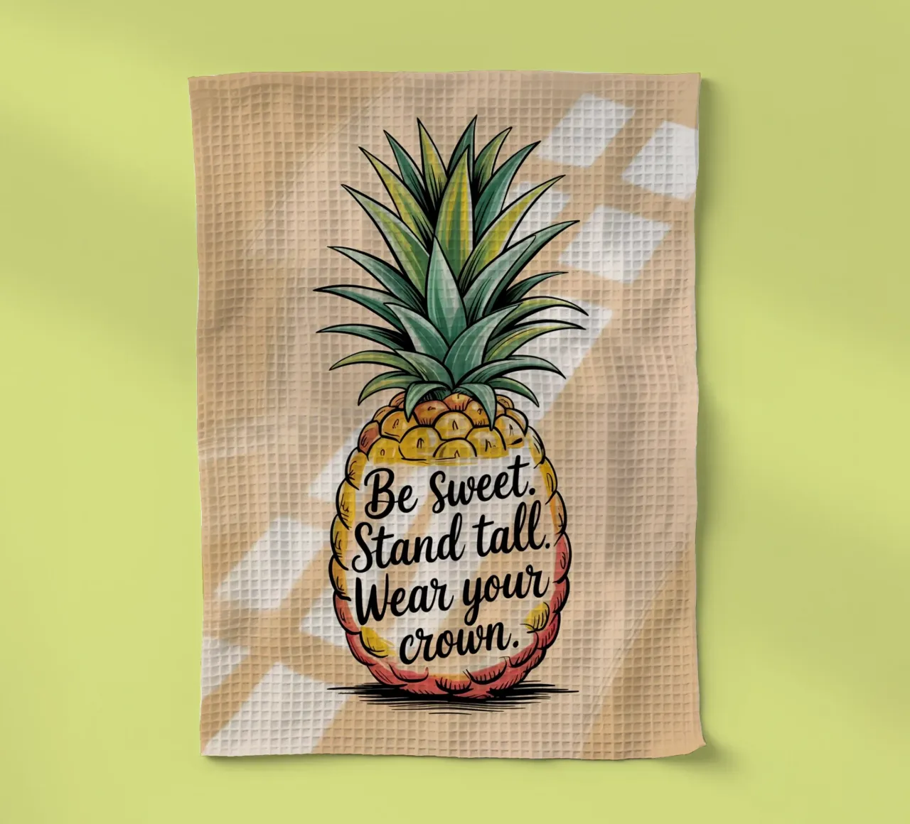 Soyez doux. Tiens-toi droit. Portez votre couronne. - Ananas dessiné à la main torchon de logic