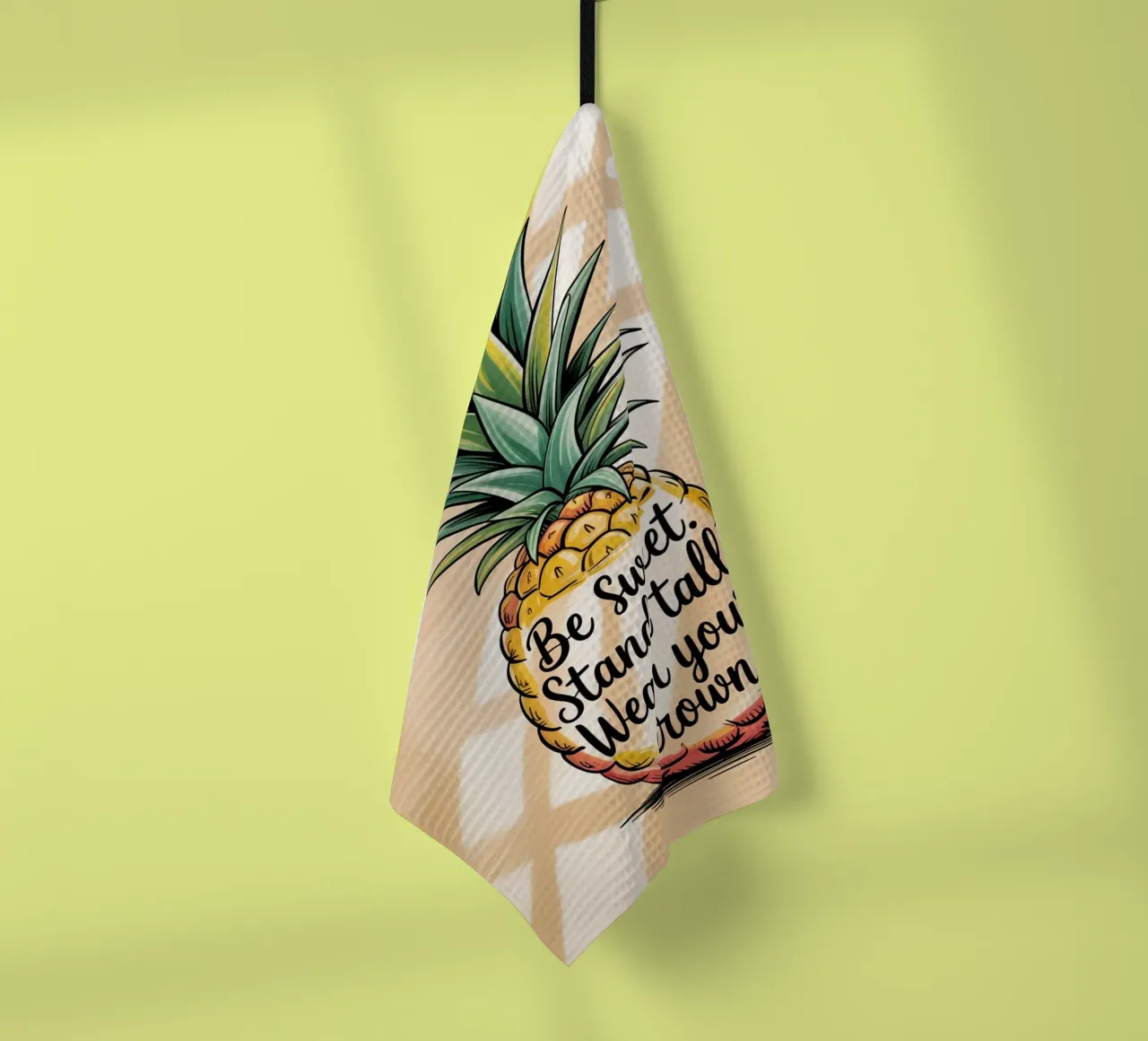 Soyez doux. Tiens-toi droit. Portez votre couronne. - Ananas dessiné à la main torchon de logic