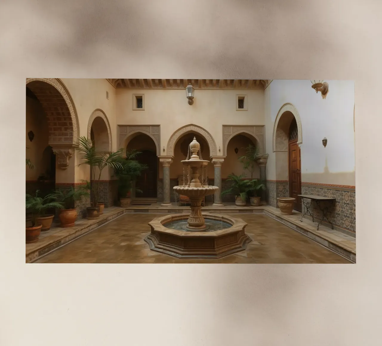 Splendido cortile con fontana centrale e verde pellicola backlit da DesignDoodle