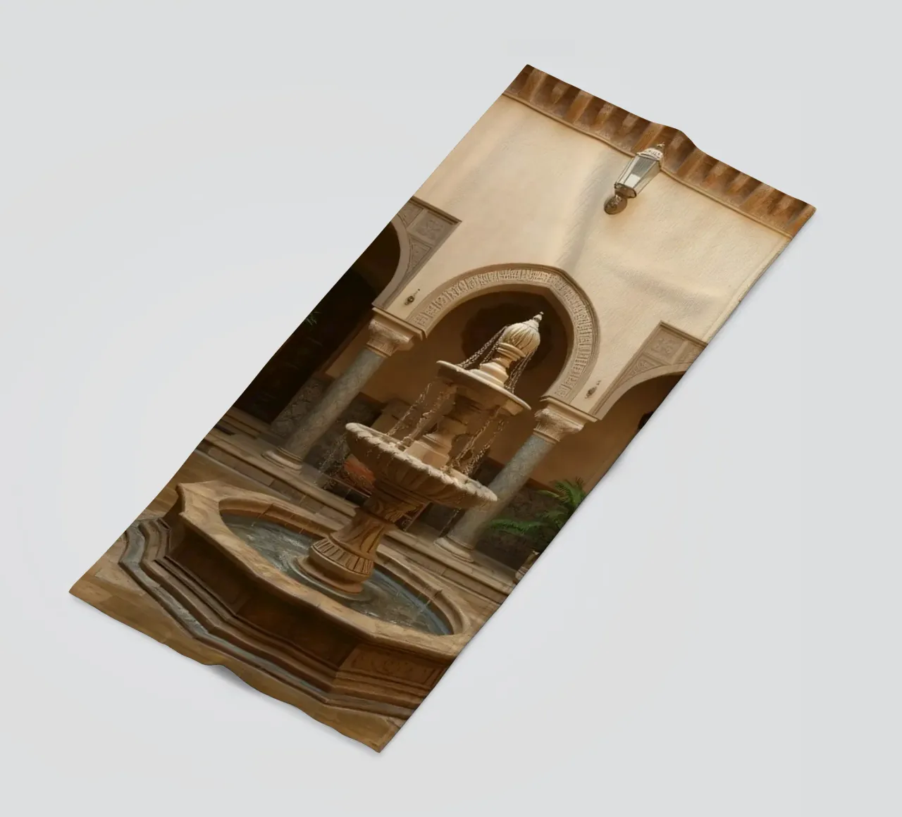 Splendido cortile con fontana centrale e verde telo mare da DesignDoodle
