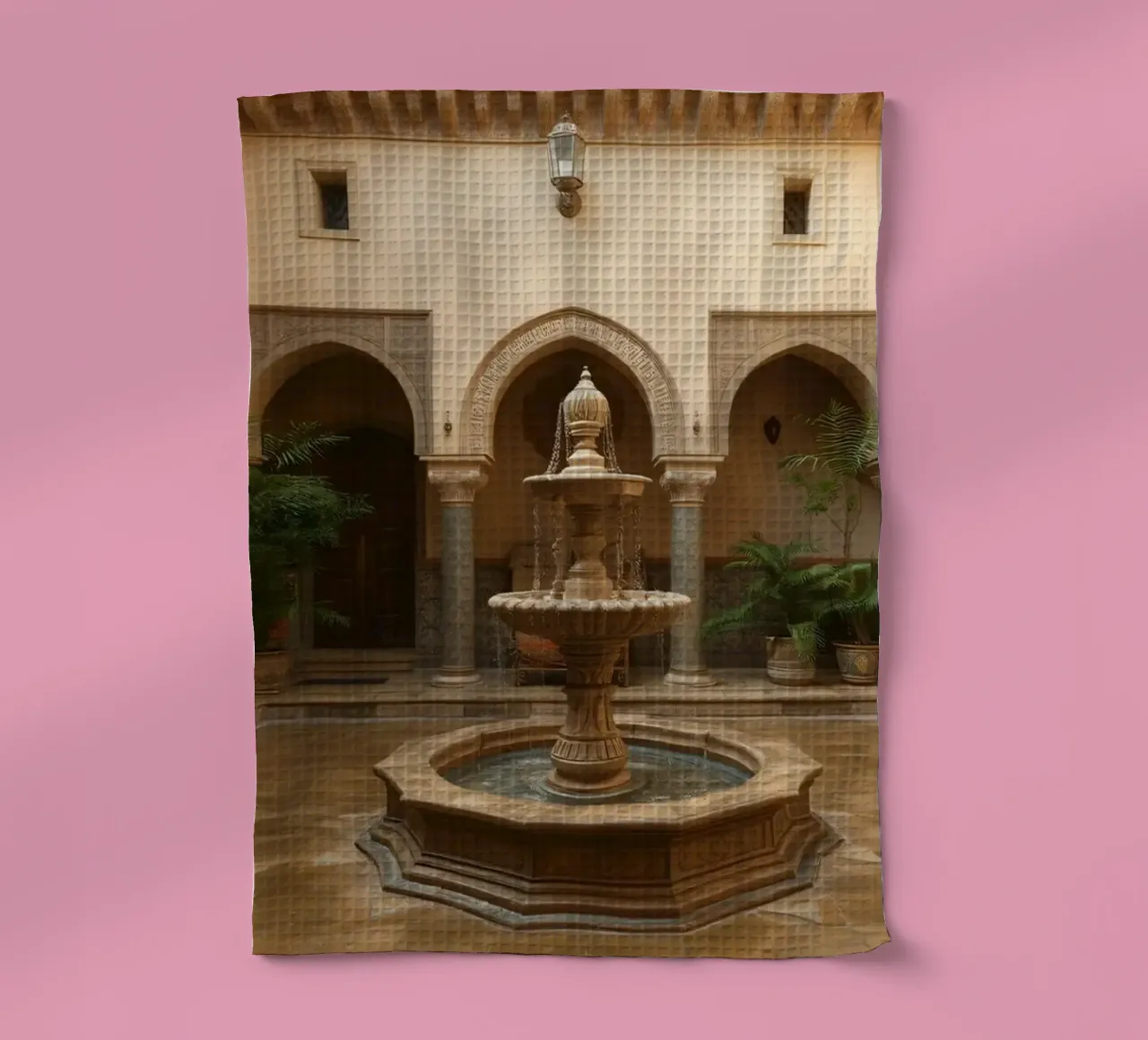 Splendido cortile con fontana centrale e verde canovaccio da cucina da DesignDoodle