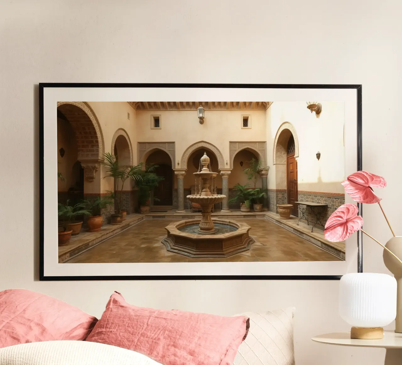 Splendido cortile con fontana centrale e verde carta hahnemühle da DesignDoodle