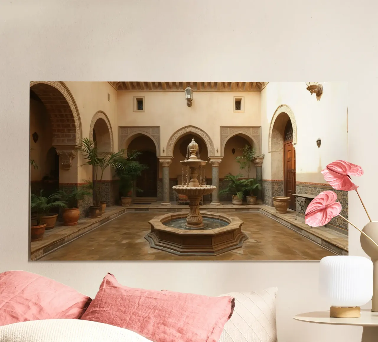 Splendido cortile con fontana centrale e verde carta hahnemühle da DesignDoodle