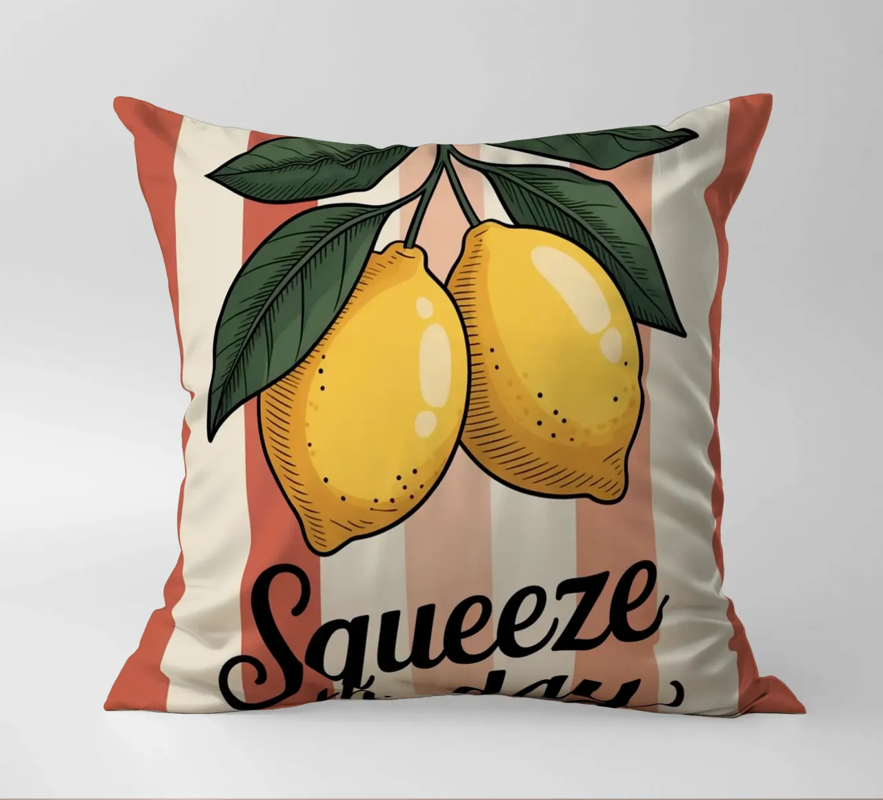 Squeeze The Day — Hand Drawn Lemon Motivational Kitchen Art decorative cushion by logic