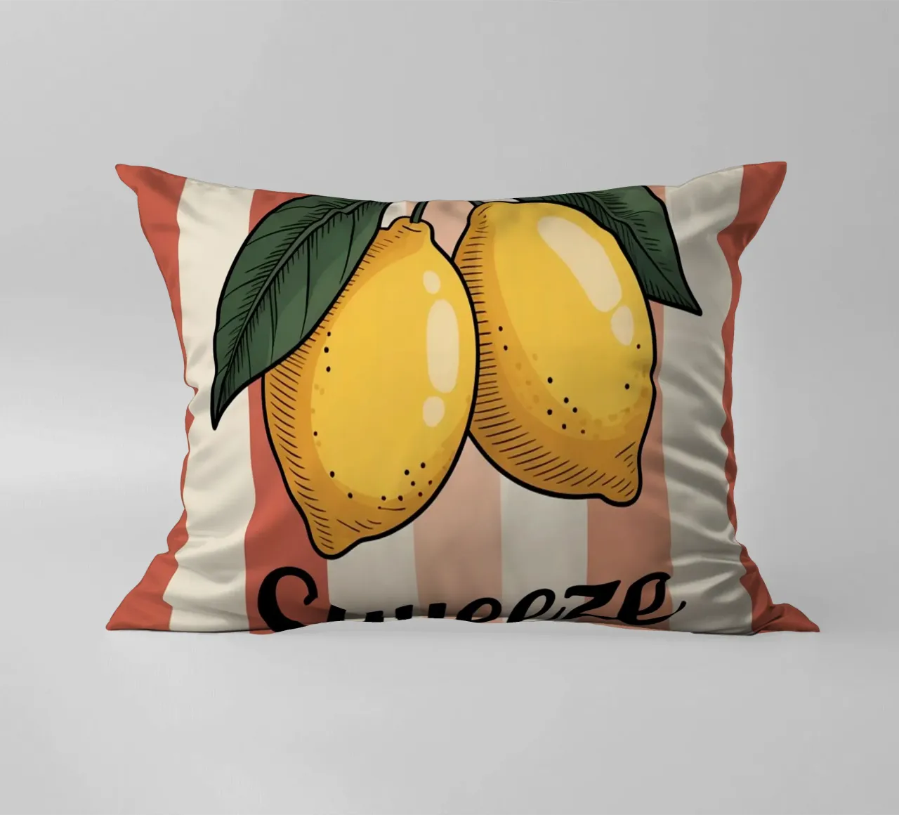 Squeeze The Day — Hand Drawn Lemon Motivational Kitchen Art decorative cushion by logic