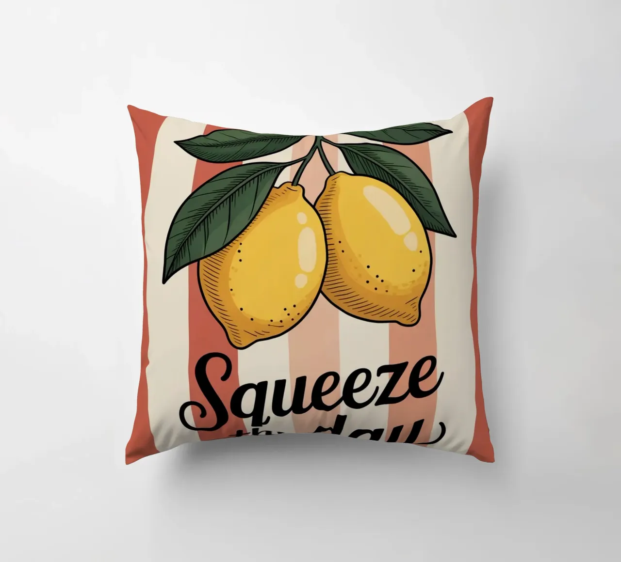 Squeeze The Day — Hand Drawn Lemon Motivational Kitchen Art decorative cushion by logic
