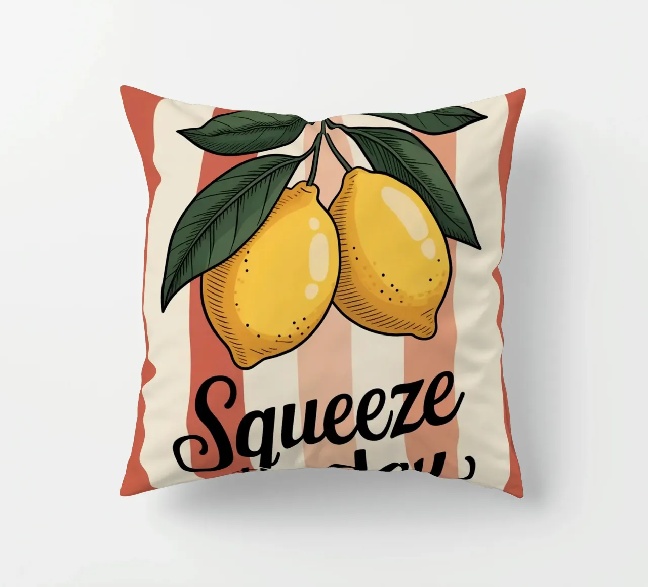 Squeeze The Day — Hand Drawn Lemon Motivational Kitchen Art decorative cushion by logic