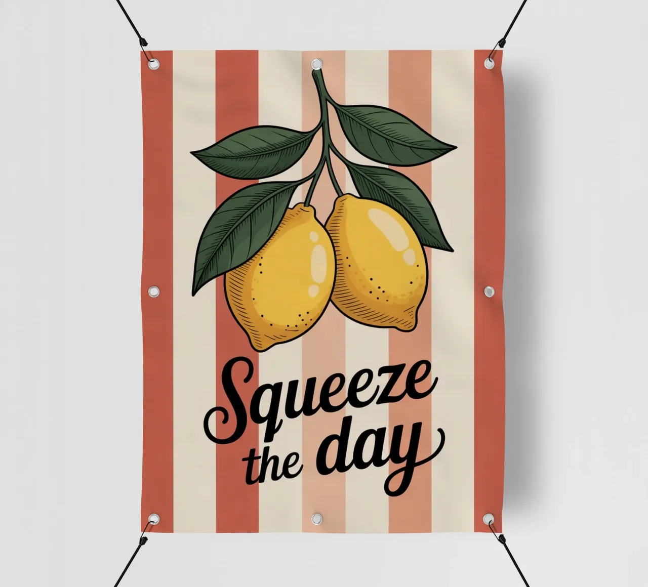 Squeeze The Day - Hand gezeichnete Zitrone motivierende Küche Kunst PVC Plane von logic