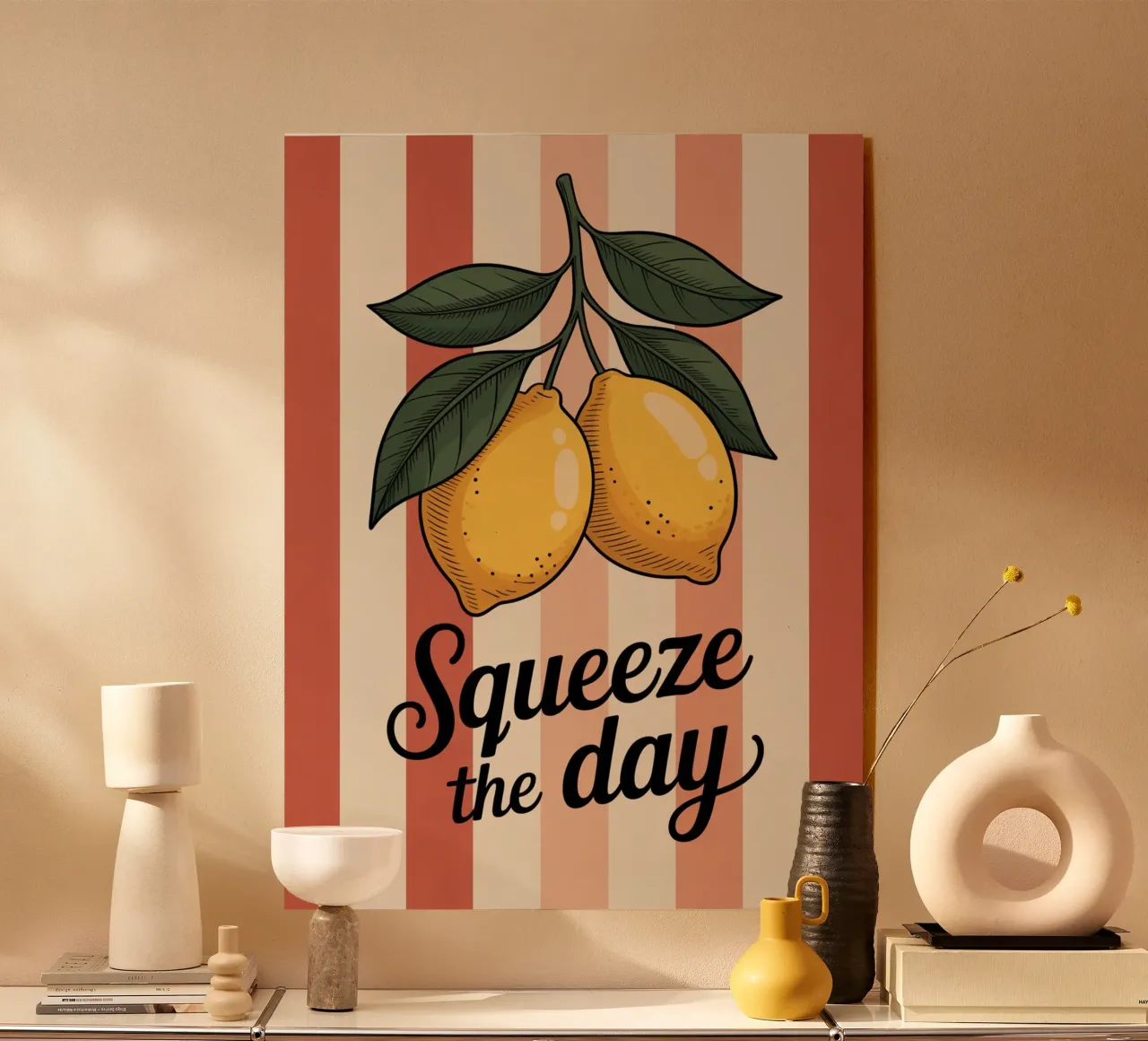Squeeze The Day — Hand Drawn Lemon Motivational Kitchen Art acrylic glass by logic