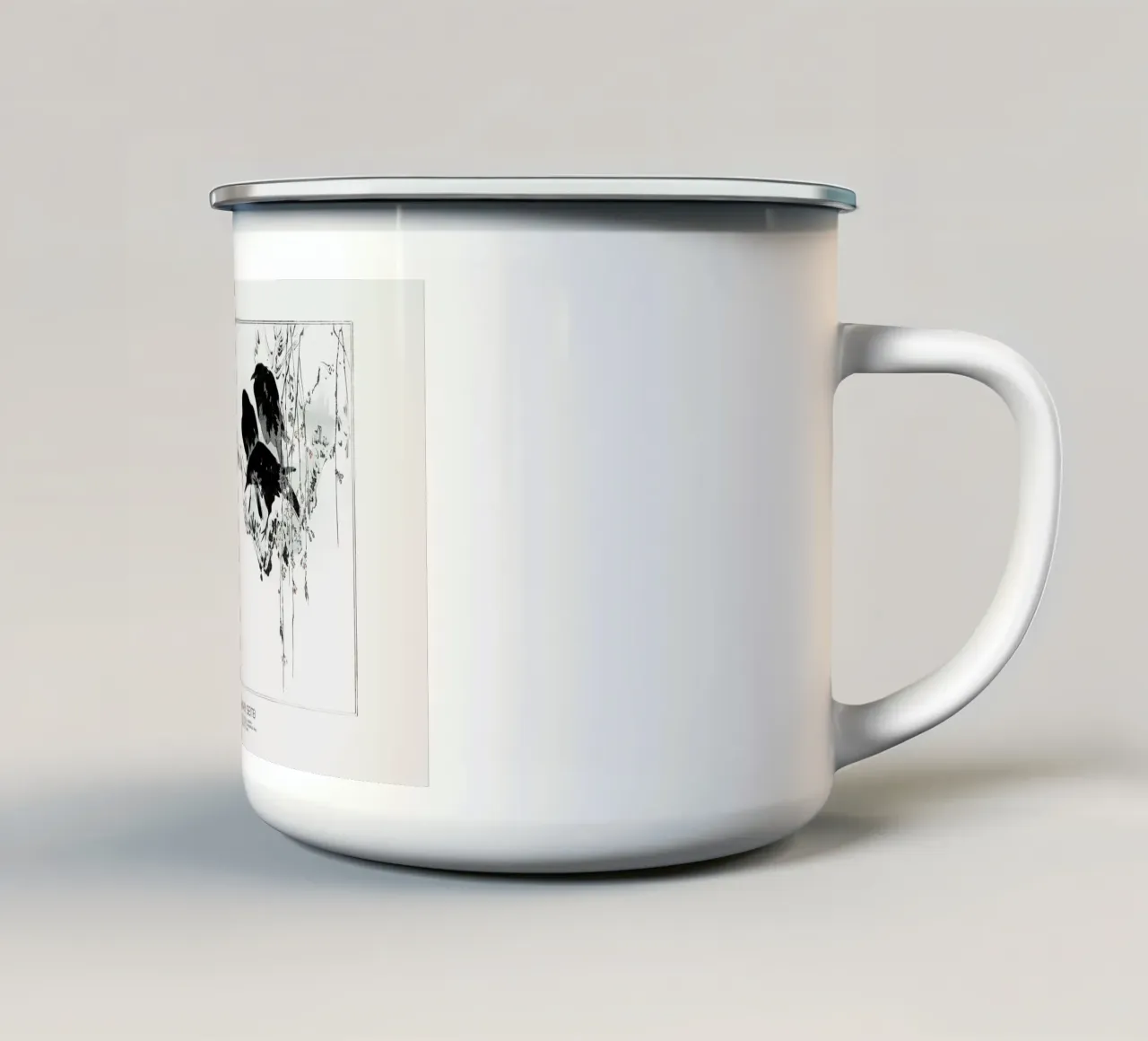 Seitei - Japanese Crows Perched on a Branch II tazza in smalto da Vintage by JUNIQE