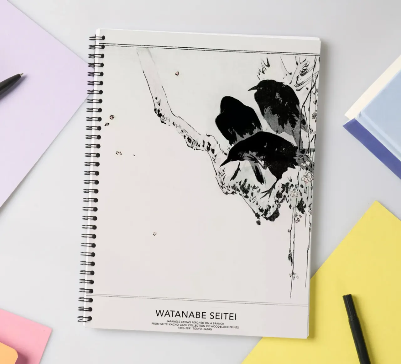 Seitei - Japanese Crows Perched on a Branch II spiral notebook by Vintage by JUNIQE