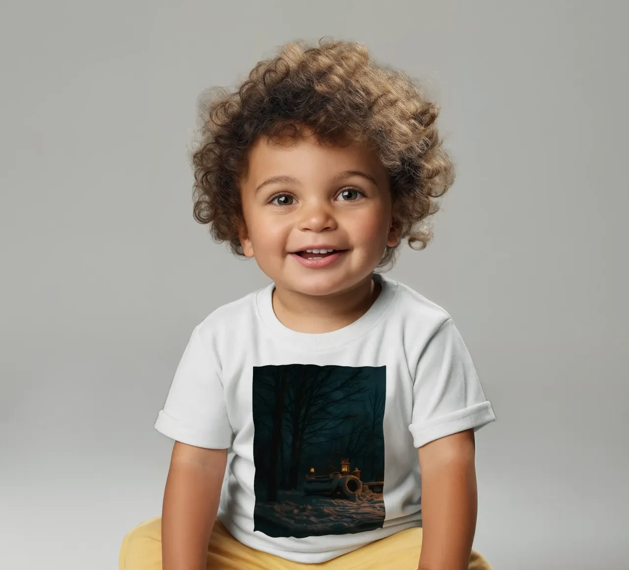 Acogedora noche de invierno en una caravana en el bosque nevado con cálidas camiseta de bebé de DesignDoodle