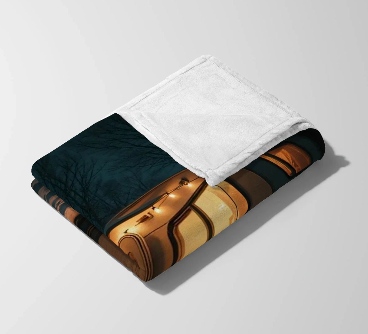 Accogliente notte d'inverno in un camper nei boschi innevati, con un caldo coperta in pile da DesignDoodle
