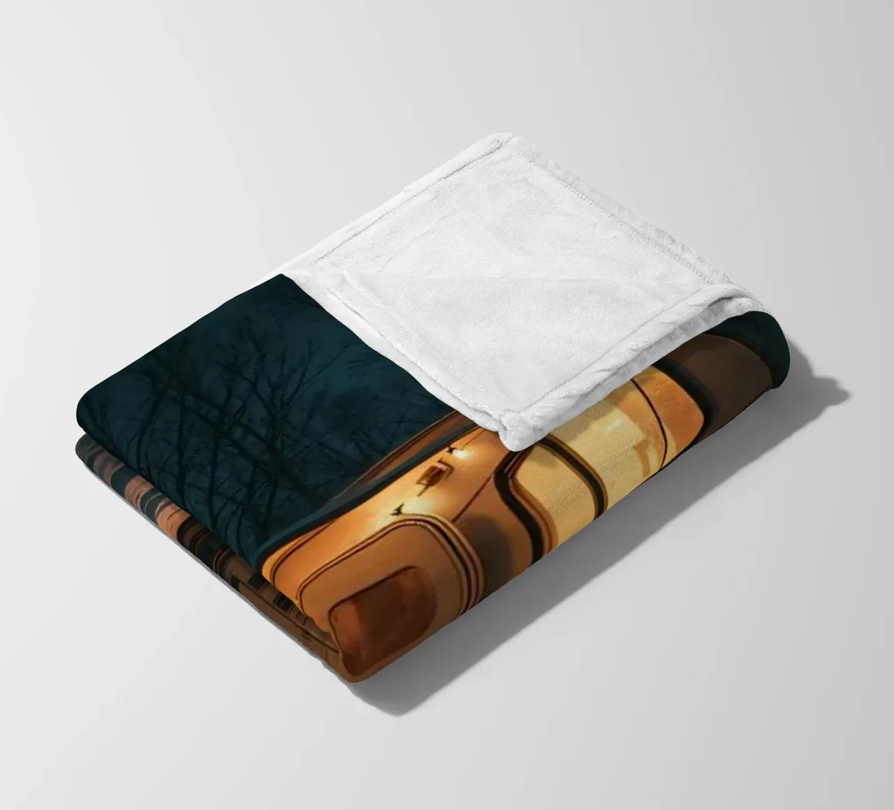 Accogliente notte d'inverno in un camper nei boschi innevati, con un caldo coperta in pile da DesignDoodle