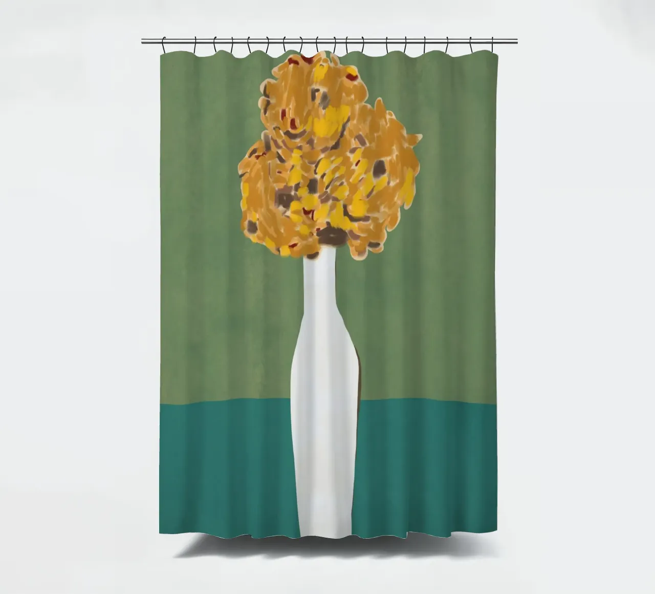 Chrysanthemum on the table shower curtain by Little Dean