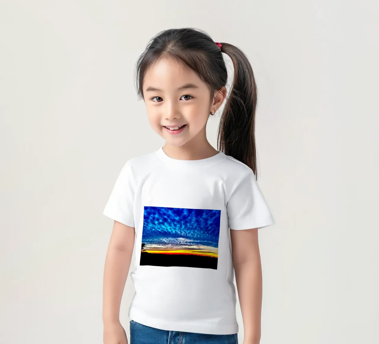 Sonnenuntergang mit dunkelblauen Wolken Kinder T-Shirt von RealLifeMoments