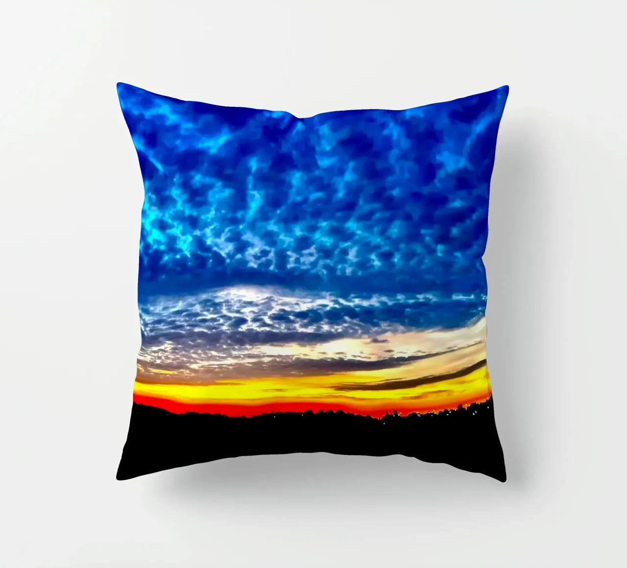 Sunset with dark blue clouds decorative cushion by RealLifeMoments