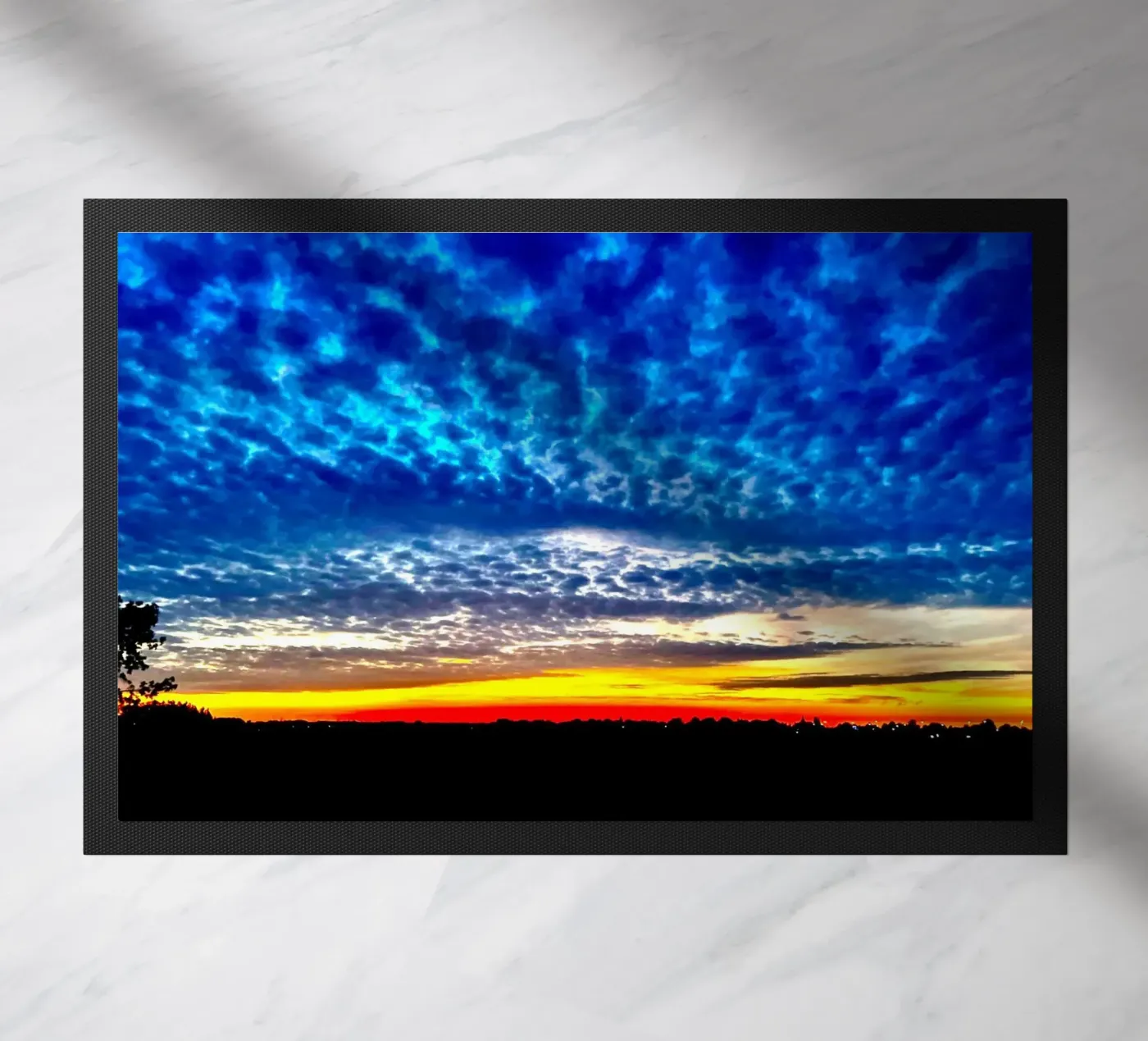 Sunset with dark blue clouds doormat by RealLifeMoments