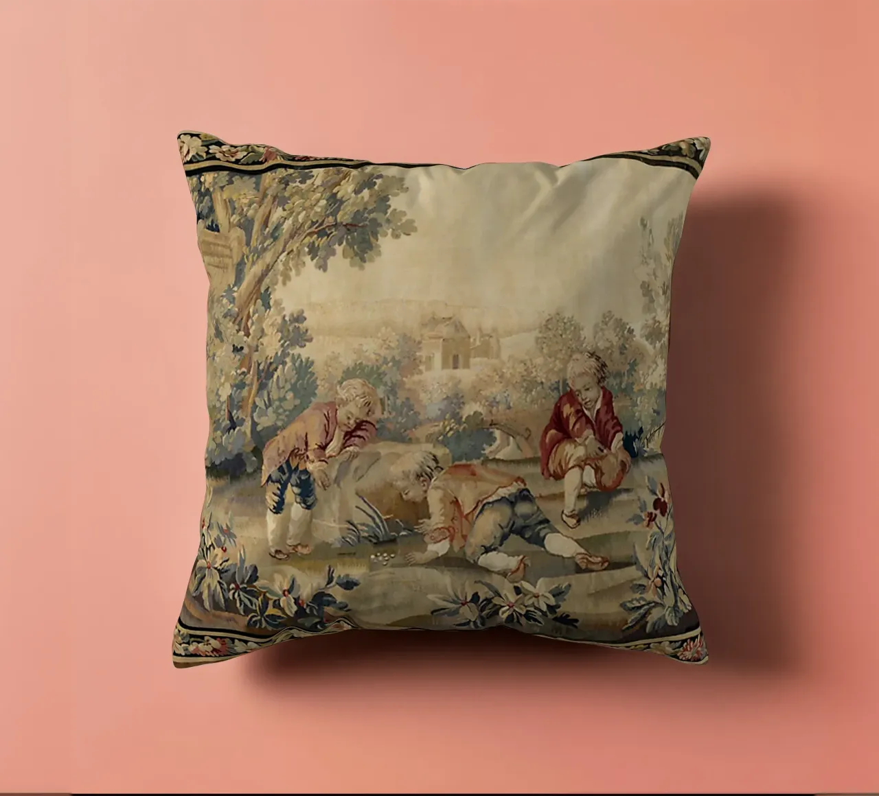Aubusson Antique French Tapestry Print cuscino da Top Art