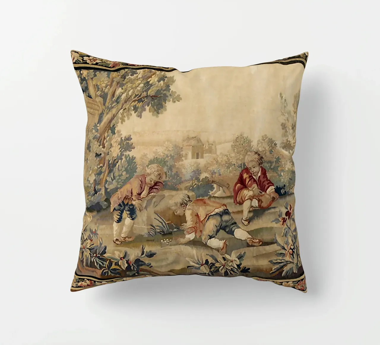 Aubusson Antique French Tapestry Print cuscino da Top Art