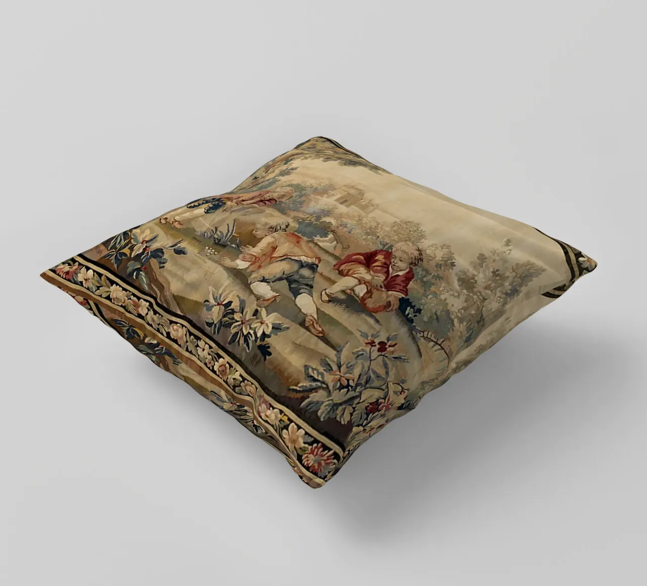 Aubusson Antique French Tapestry Print cuscino da Top Art