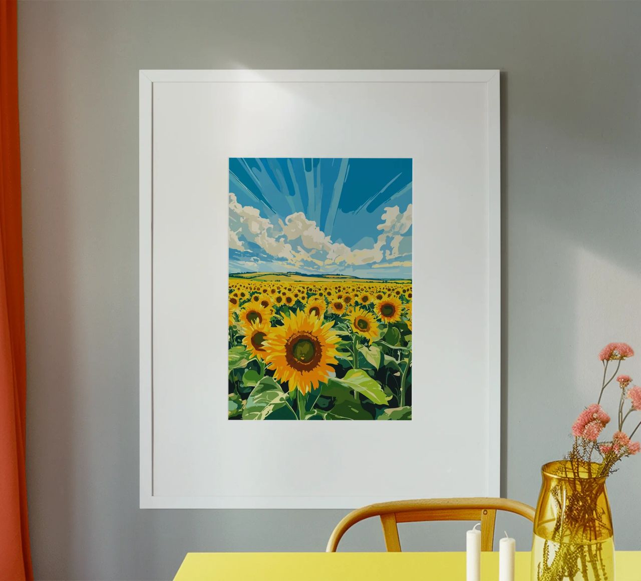 tournesols champ de tournesols ciel bleu nuages horizon poster de Brad Mcpherson