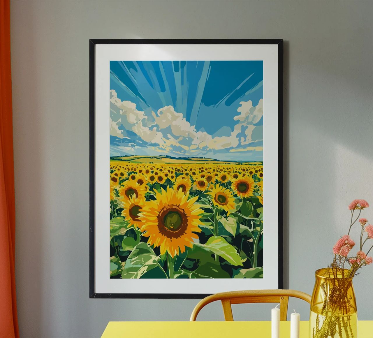 tournesols champ de tournesols ciel bleu nuages horizon poster de Brad Mcpherson