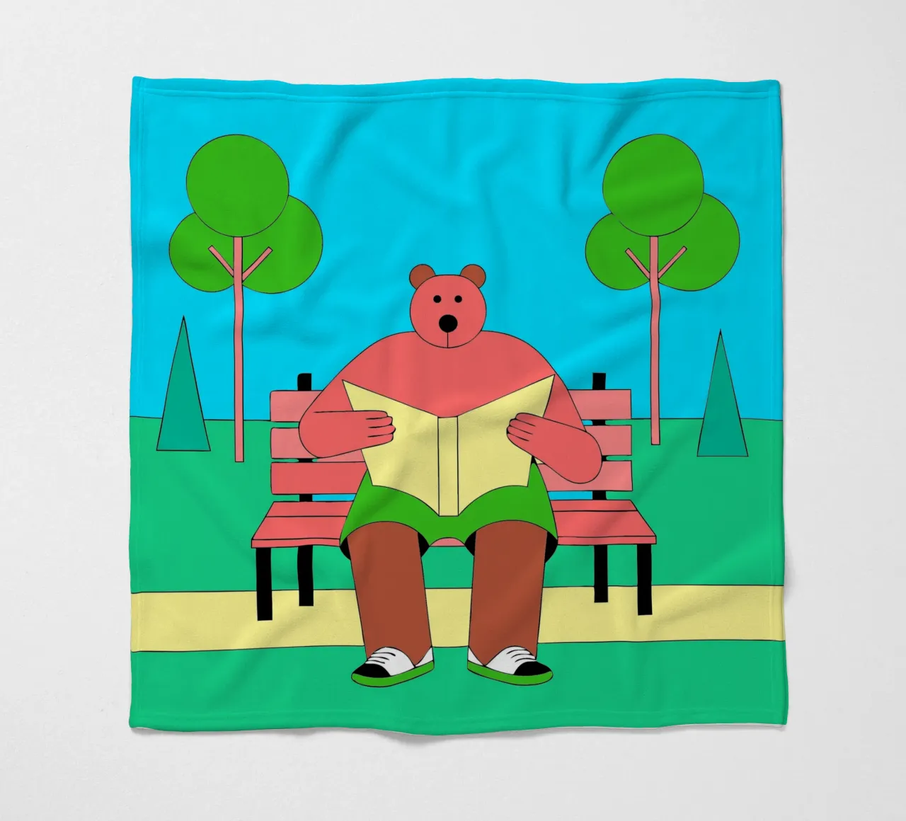 Bear Sitting Reading fleece blanket by OUR SHOP