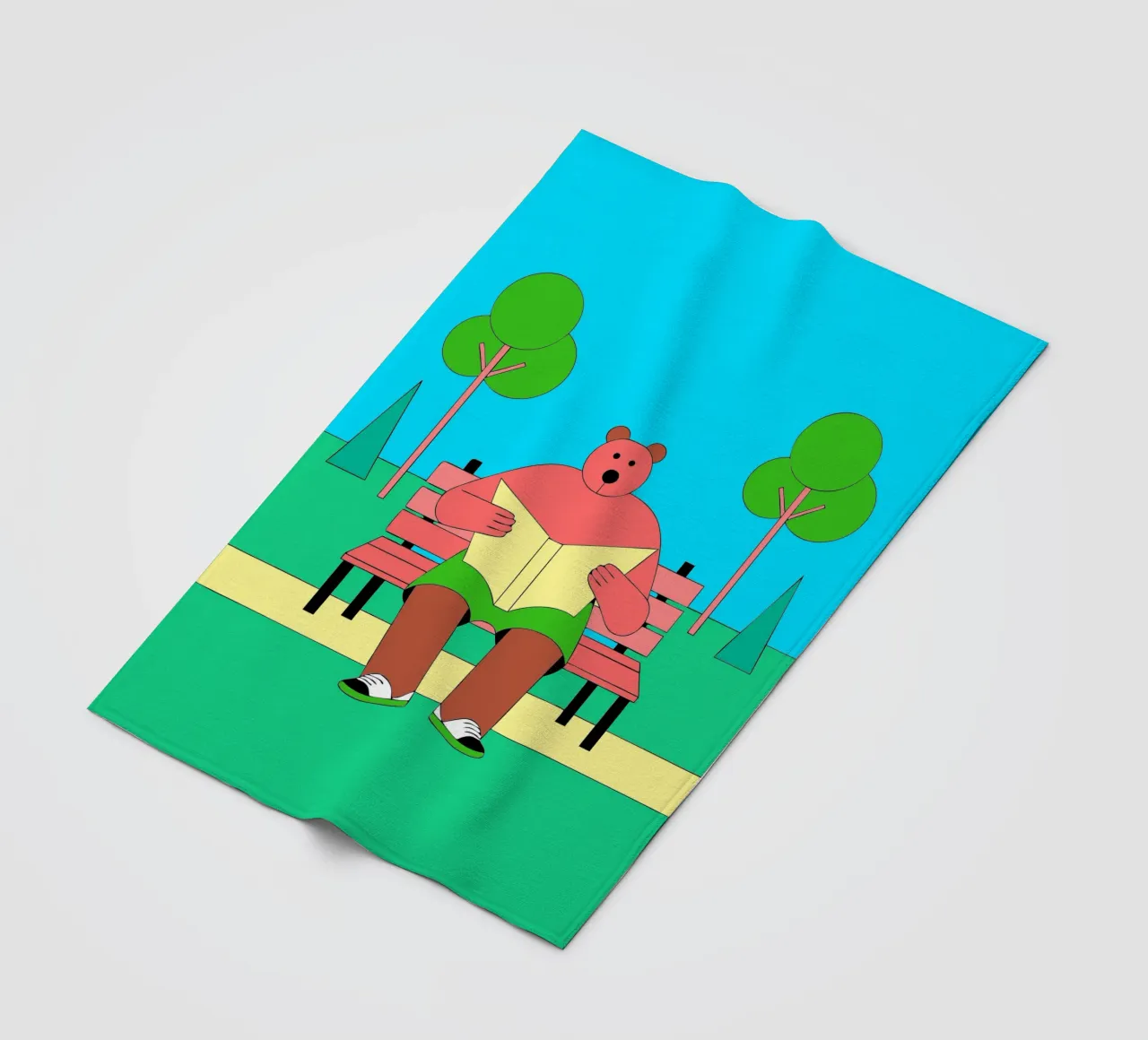 Bear Sitting Reading fleece blanket by OUR SHOP