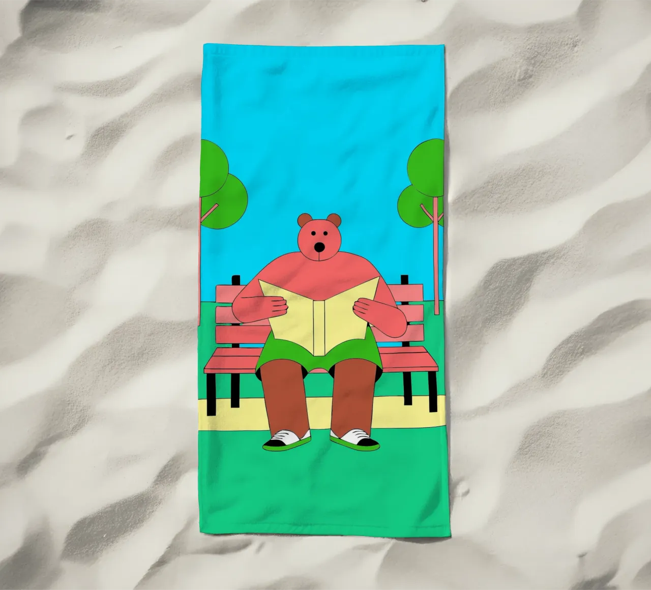 Orso seduto Lettura telo mare da OUR SHOP