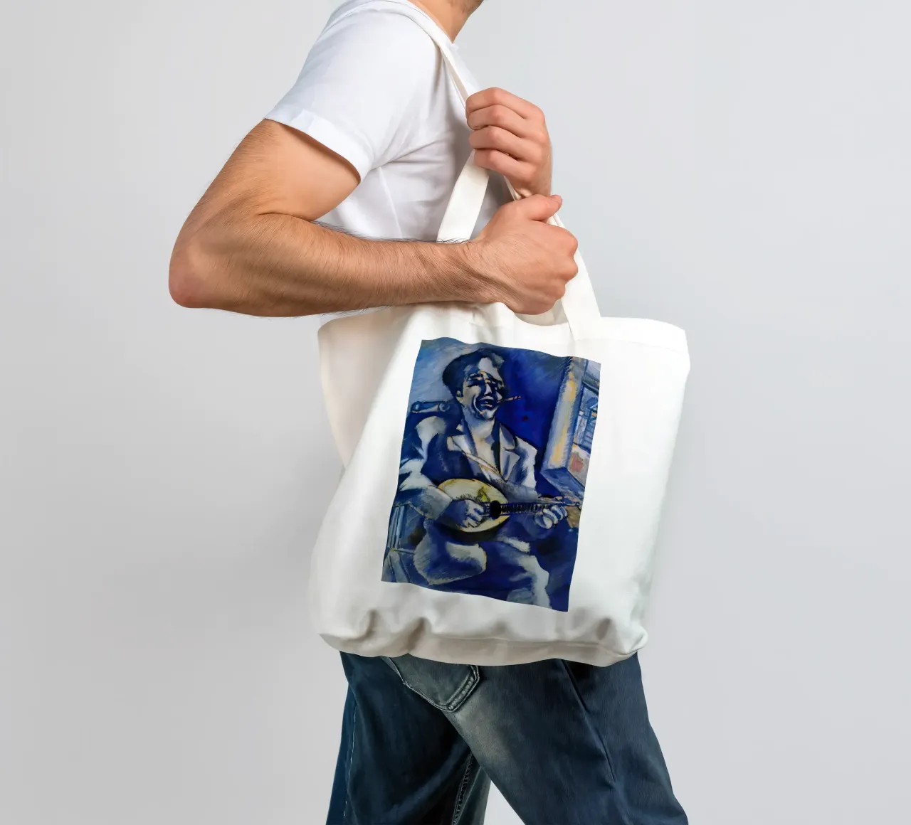 Marc Chagall Ritratto del fratello David con mandolino borsa in juta da MC Exhebition