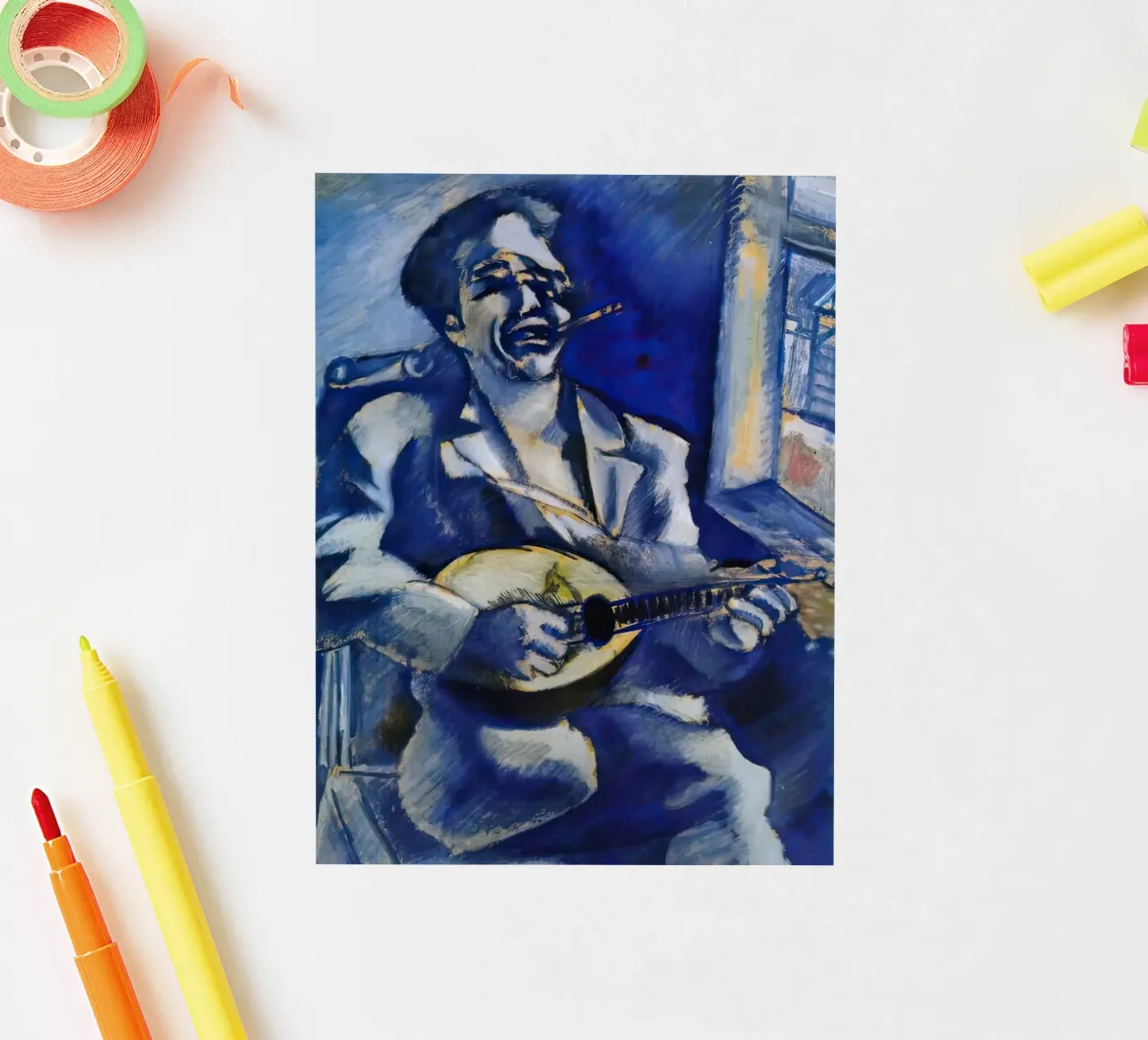 Marc Chagall Ritratto del fratello David con mandolino adesivo da MC Exhebition