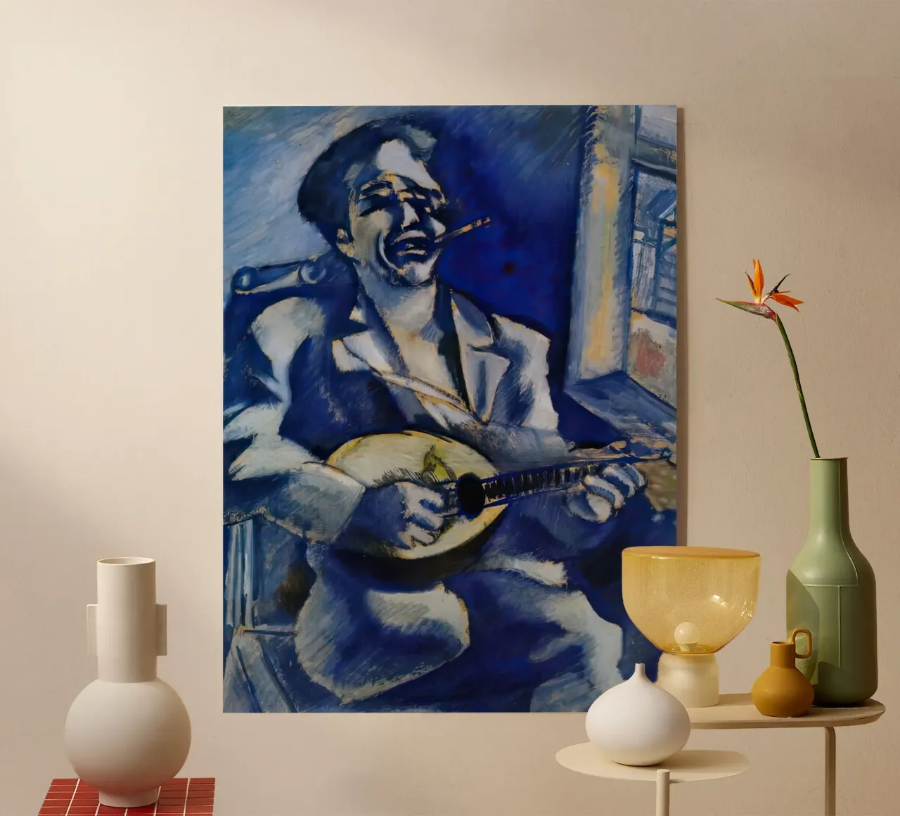 Marc Chagall Ritratto del fratello David con mandolino plexiglass da MC Exhebition