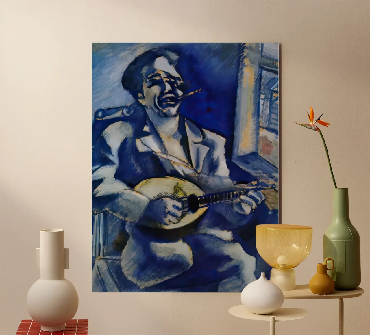 Marc Chagall Ritratto del fratello David con mandolino alluminio dibond da MC Exhebition