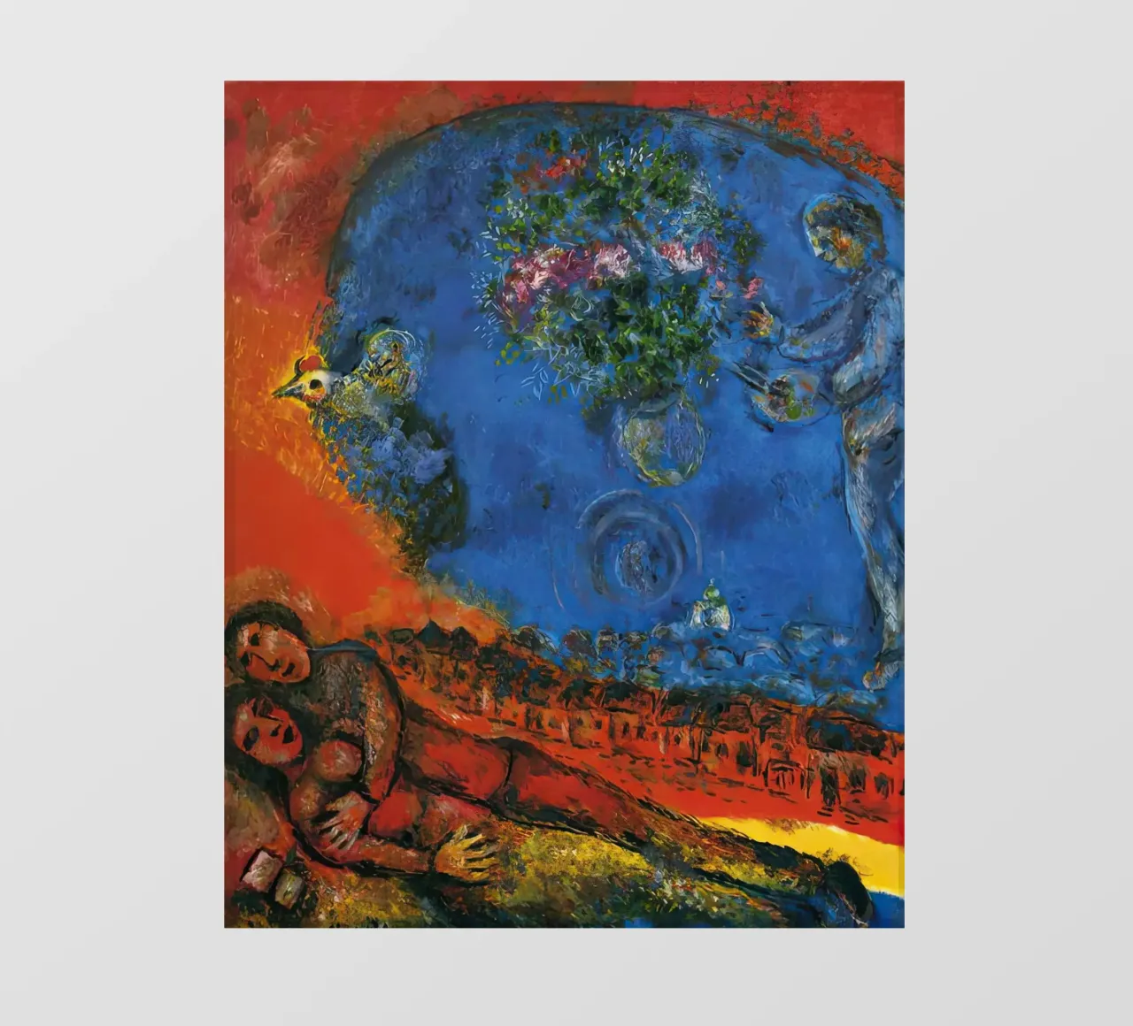 Marc Chagall Coppia su sfondo rosso telo in pvc da MC Exhebition