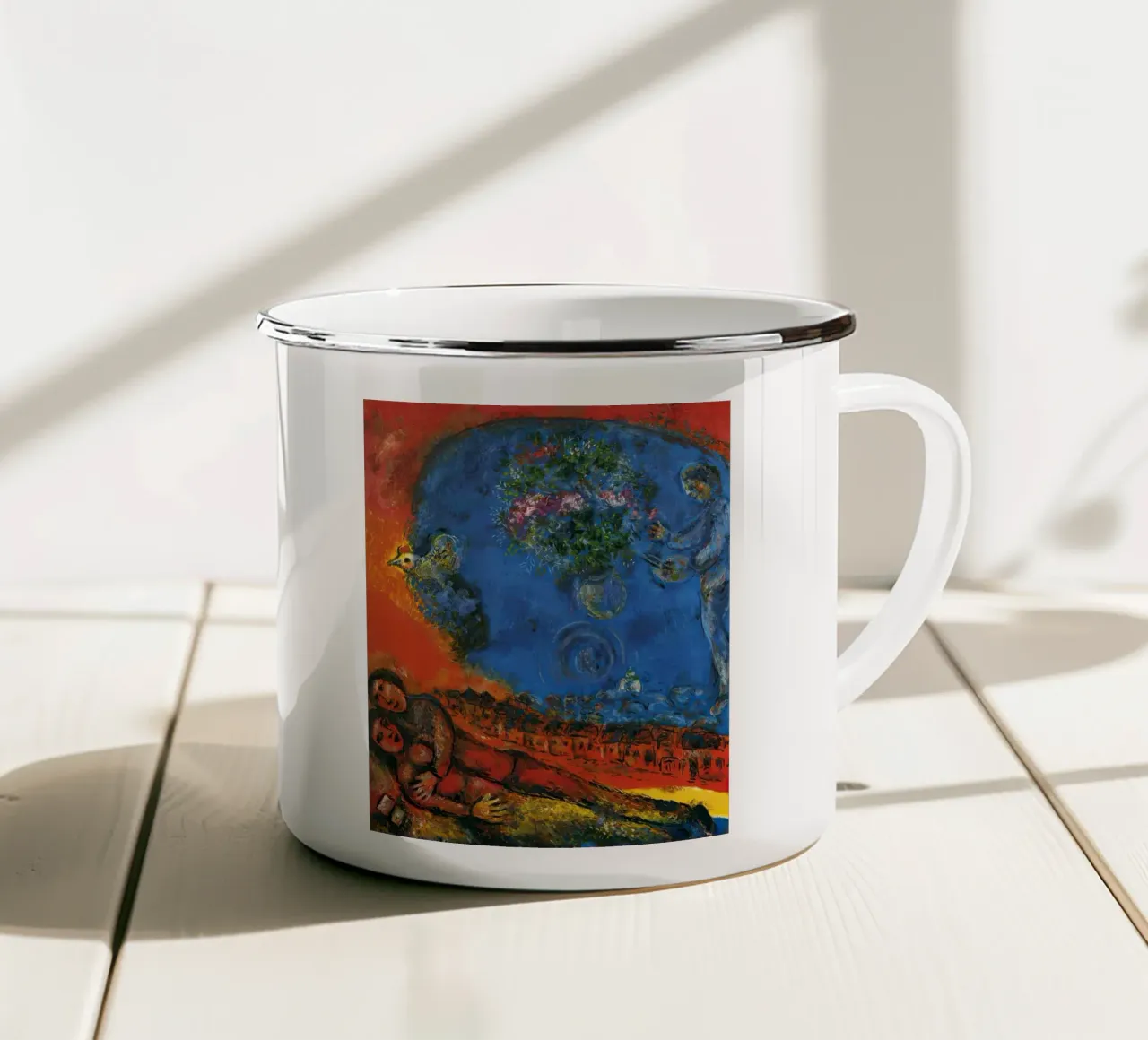 Marc Chagall Coppia su sfondo rosso tazza in smalto da MC Exhebition