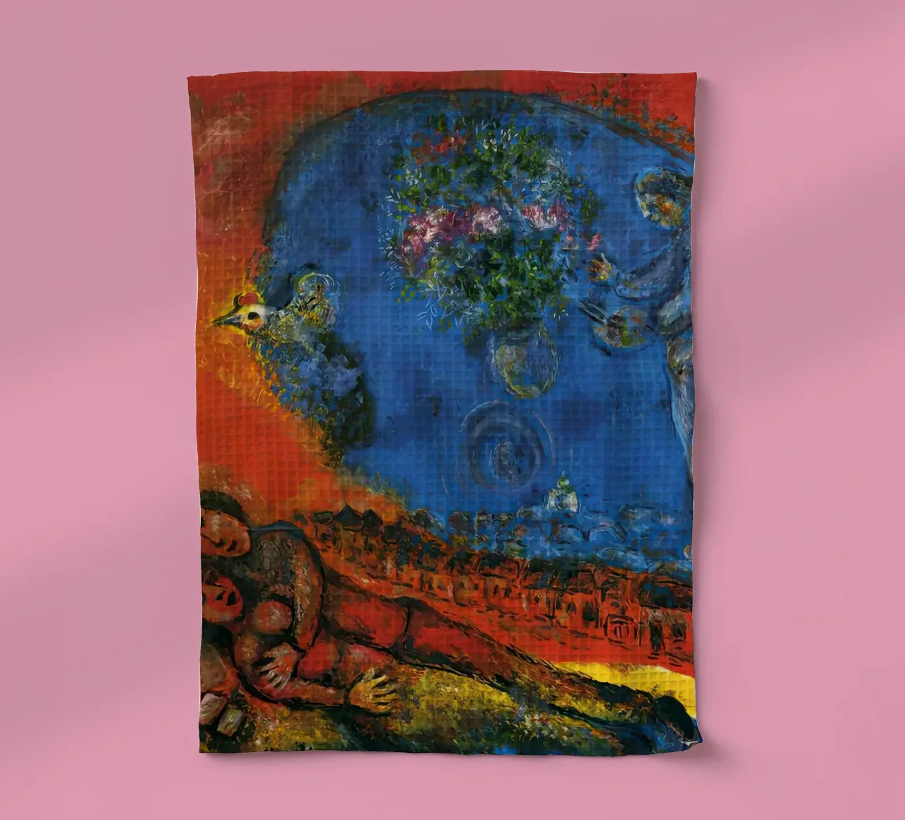 marc Chagall Couple on a Red Background tea towel by MC Exhebition